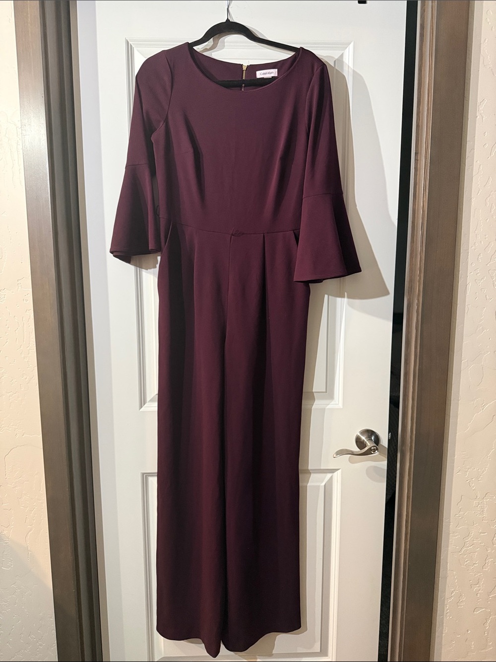 Calvin Klein Plum Jumpsuit with Bell Sleeves